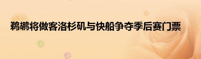 鵜鶘將做客洛杉磯與快船爭奪季后賽門票