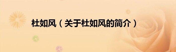 杜如風(fēng)（關(guān)于杜如風(fēng)的簡(jiǎn)介）