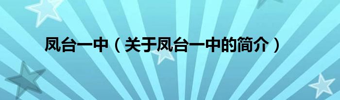 鳳臺(tái)一中（關(guān)于鳳臺(tái)一中的簡(jiǎn)介）