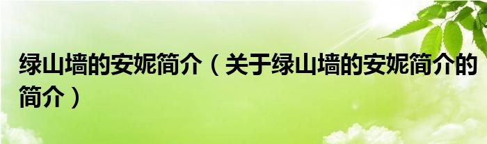 綠山墻的安妮簡介（關(guān)于綠山墻的安妮簡介的簡介）