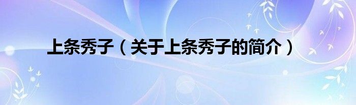 上條秀子（關(guān)于上條秀子的簡介）