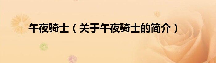 午夜騎士（關(guān)于午夜騎士的簡(jiǎn)介）