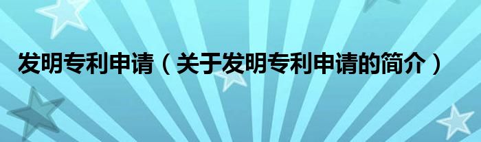 發(fā)明專利申請（關于發(fā)明專利申請的簡介）