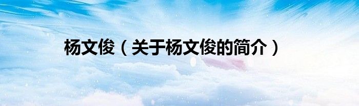 楊文?。P(guān)于楊文俊的簡(jiǎn)介）