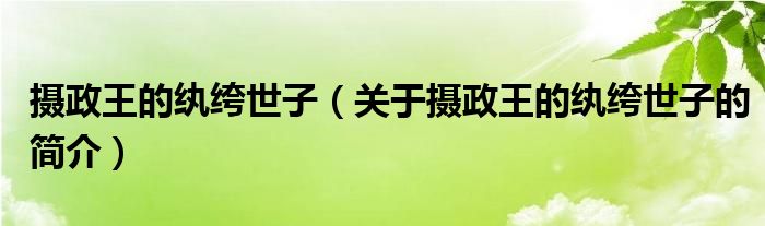 攝政王的紈绔世子（關(guān)于攝政王的紈绔世子的簡介）