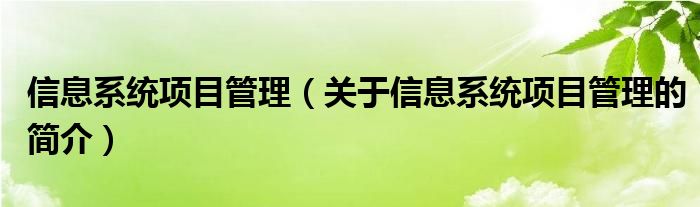 信息系統(tǒng)項(xiàng)目管理（關(guān)于信息系統(tǒng)項(xiàng)目管理的簡(jiǎn)介）