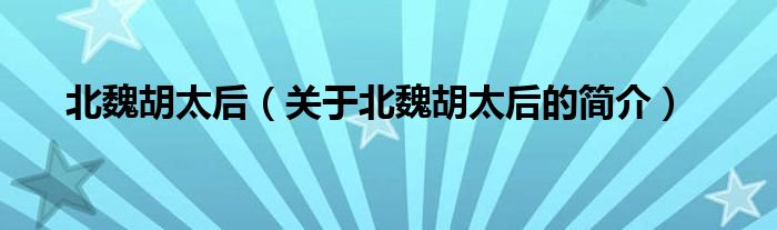 北魏胡太后（關(guān)于北魏胡太后的簡(jiǎn)介）