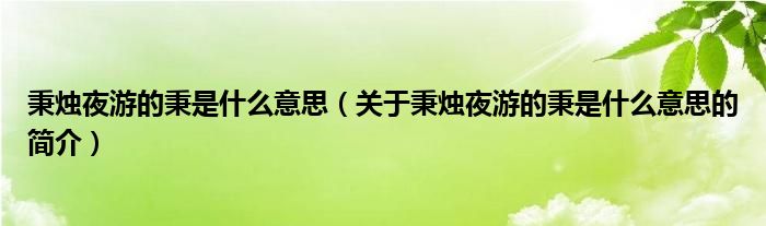 秉燭夜游的秉是什么意思（關(guān)于秉燭夜游的秉是什么意思的簡(jiǎn)介）