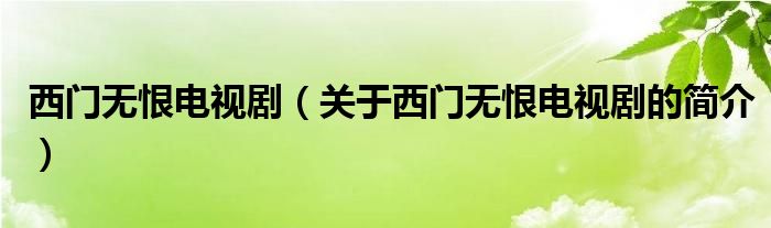 西門無恨電視劇（關于西門無恨電視劇的簡介）