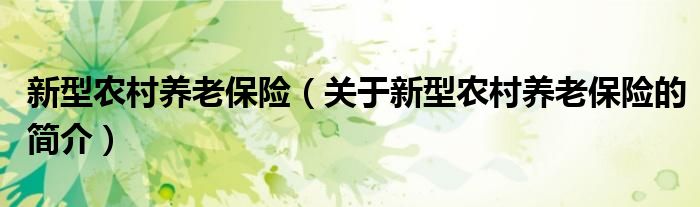 新型農(nóng)村養(yǎng)老保險(xiǎn)（關(guān)于新型農(nóng)村養(yǎng)老保險(xiǎn)的簡介）