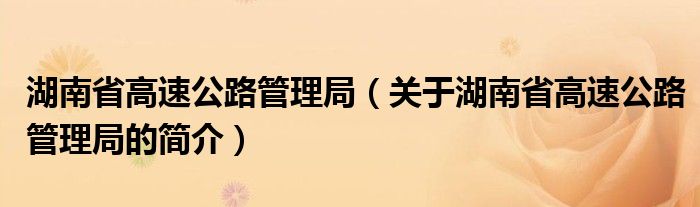 湖南省高速公路管理局（關(guān)于湖南省高速公路管理局的簡介）