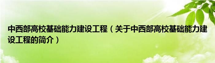 中西部高校基礎(chǔ)能力建設(shè)工程（關(guān)于中西部高?；A(chǔ)能力建設(shè)工程的簡介）