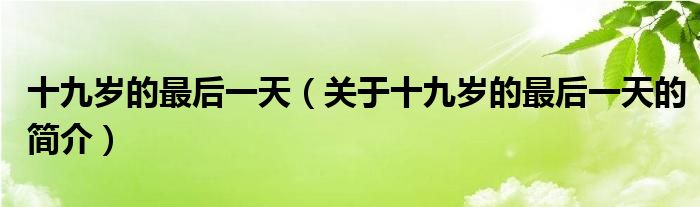 十九歲的最后一天（關(guān)于十九歲的最后一天的簡介）