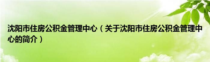 沈陽(yáng)市住房公積金管理中心（關(guān)于沈陽(yáng)市住房公積金管理中心的簡(jiǎn)介）