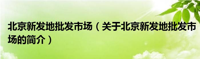 北京新發(fā)地批發(fā)市場（關(guān)于北京新發(fā)地批發(fā)市場的簡介）