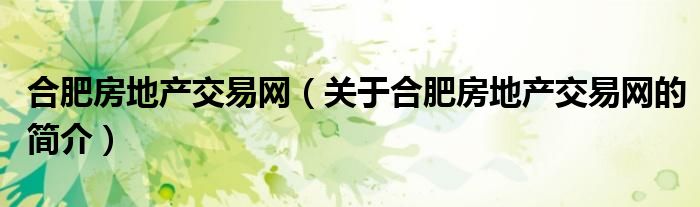 合肥房地產(chǎn)交易網(wǎng)（關(guān)于合肥房地產(chǎn)交易網(wǎng)的簡(jiǎn)介）