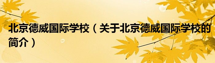 北京德威國際學校（關(guān)于北京德威國際學校的簡介）