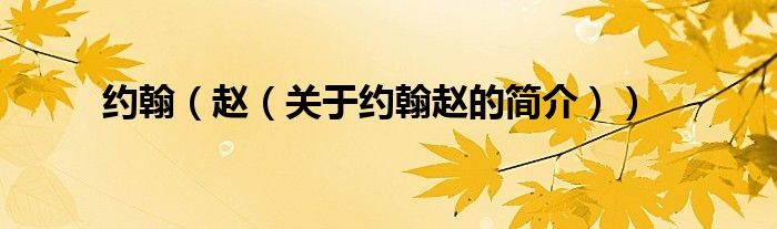 約翰（趙（關(guān)于約翰趙的簡(jiǎn)介））