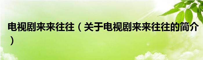 電視劇來來往往（關(guān)于電視劇來來往往的簡介）