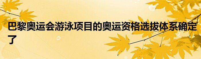 巴黎奧運會游泳項目的奧運資格選拔體系確定了