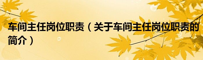 車間主任崗位職責（關于車間主任崗位職責的簡介）