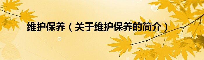 維護保養(yǎng)（關于維護保養(yǎng)的簡介）