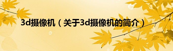 3d攝像機（關(guān)于3d攝像機的簡介）