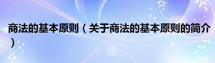 商法的基本原則（關(guān)于商法的基本原則的簡介）