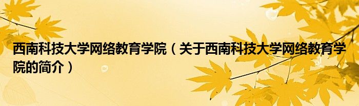 西南科技大學網絡教育學院（關于西南科技大學網絡教育學院的簡介）