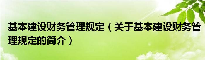 基本建設(shè)財(cái)務(wù)管理規(guī)定（關(guān)于基本建設(shè)財(cái)務(wù)管理規(guī)定的簡(jiǎn)介）