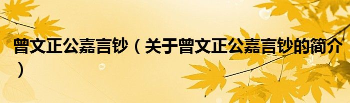 曾文正公嘉言鈔（關(guān)于曾文正公嘉言鈔的簡介）