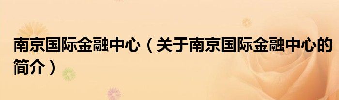 南京國際金融中心（關(guān)于南京國際金融中心的簡介）