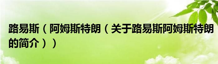 路易斯（阿姆斯特朗（關于路易斯阿姆斯特朗的簡介））