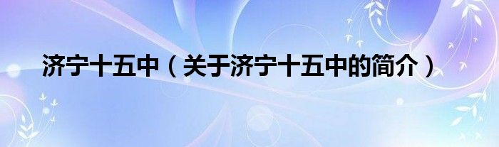 濟寧十五中（關于濟寧十五中的簡介）