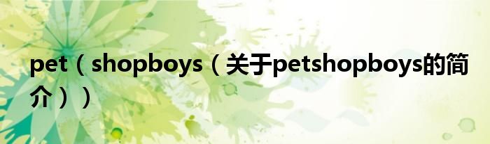 pet（shopboys（關于petshopboys的簡介））