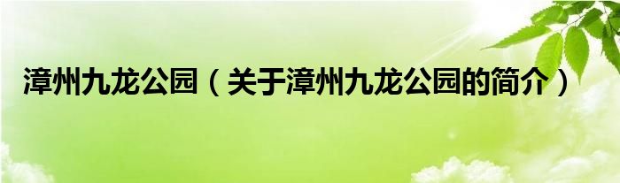 漳州九龍公園（關于漳州九龍公園的簡介）