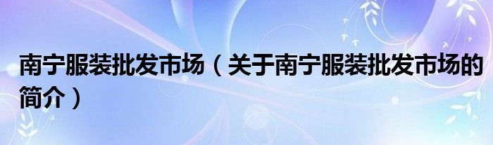 南寧服裝批發(fā)市場（關于南寧服裝批發(fā)市場的簡介）