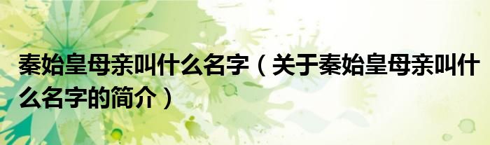 秦始皇母親叫什么名字（關(guān)于秦始皇母親叫什么名字的簡(jiǎn)介）