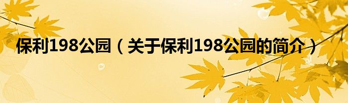 保利198公園（關(guān)于保利198公園的簡介）