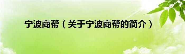 寧波商幫（關(guān)于寧波商幫的簡(jiǎn)介）