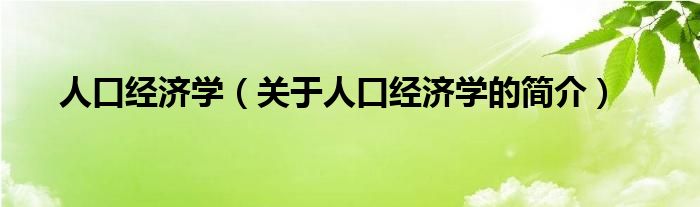 人口經(jīng)濟(jì)學(xué)（關(guān)于人口經(jīng)濟(jì)學(xué)的簡(jiǎn)介）