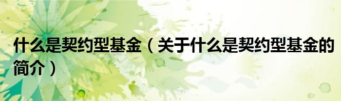 什么是契約型基金（關(guān)于什么是契約型基金的簡(jiǎn)介）