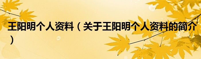 王陽明個人資料（關(guān)于王陽明個人資料的簡介）