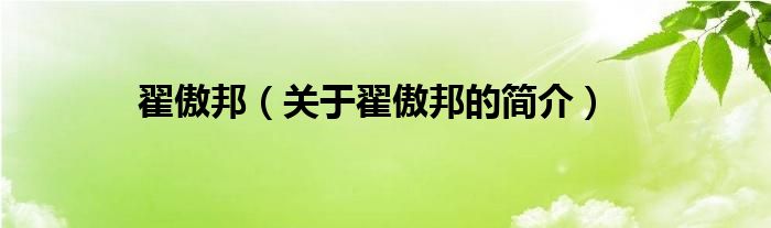 翟傲邦（關(guān)于翟傲邦的簡(jiǎn)介）