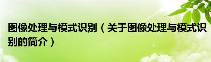 圖像處理與模式識別（關(guān)于圖像處理與模式識別的簡介）