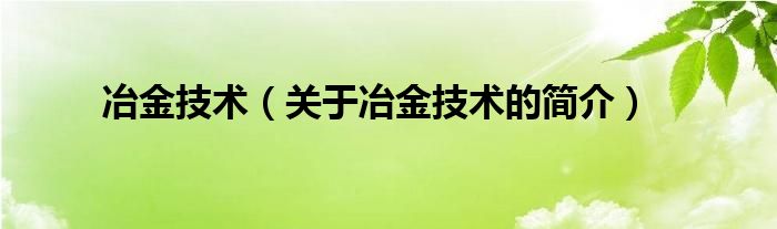 冶金技術(shù)（關(guān)于冶金技術(shù)的簡(jiǎn)介）