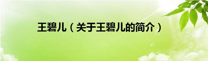 王碧兒（關(guān)于王碧兒的簡介）