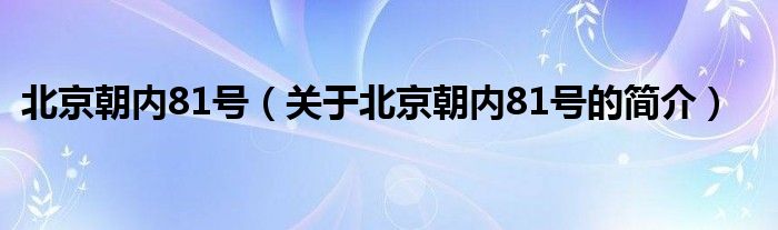 北京朝內(nèi)81號（關(guān)于北京朝內(nèi)81號的簡介）