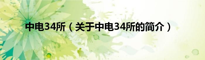 中電34所（關于中電34所的簡介）