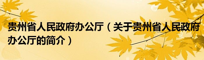 貴州省人民政府辦公廳（關(guān)于貴州省人民政府辦公廳的簡介）